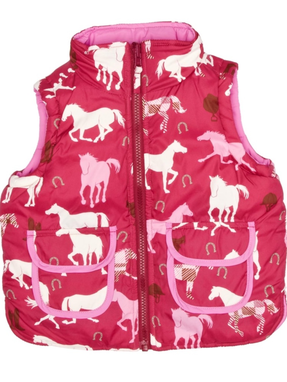 Hatley Horses Saddles Reversible Girl's  Vest Equestrian Theme  Puff Size 8 Read